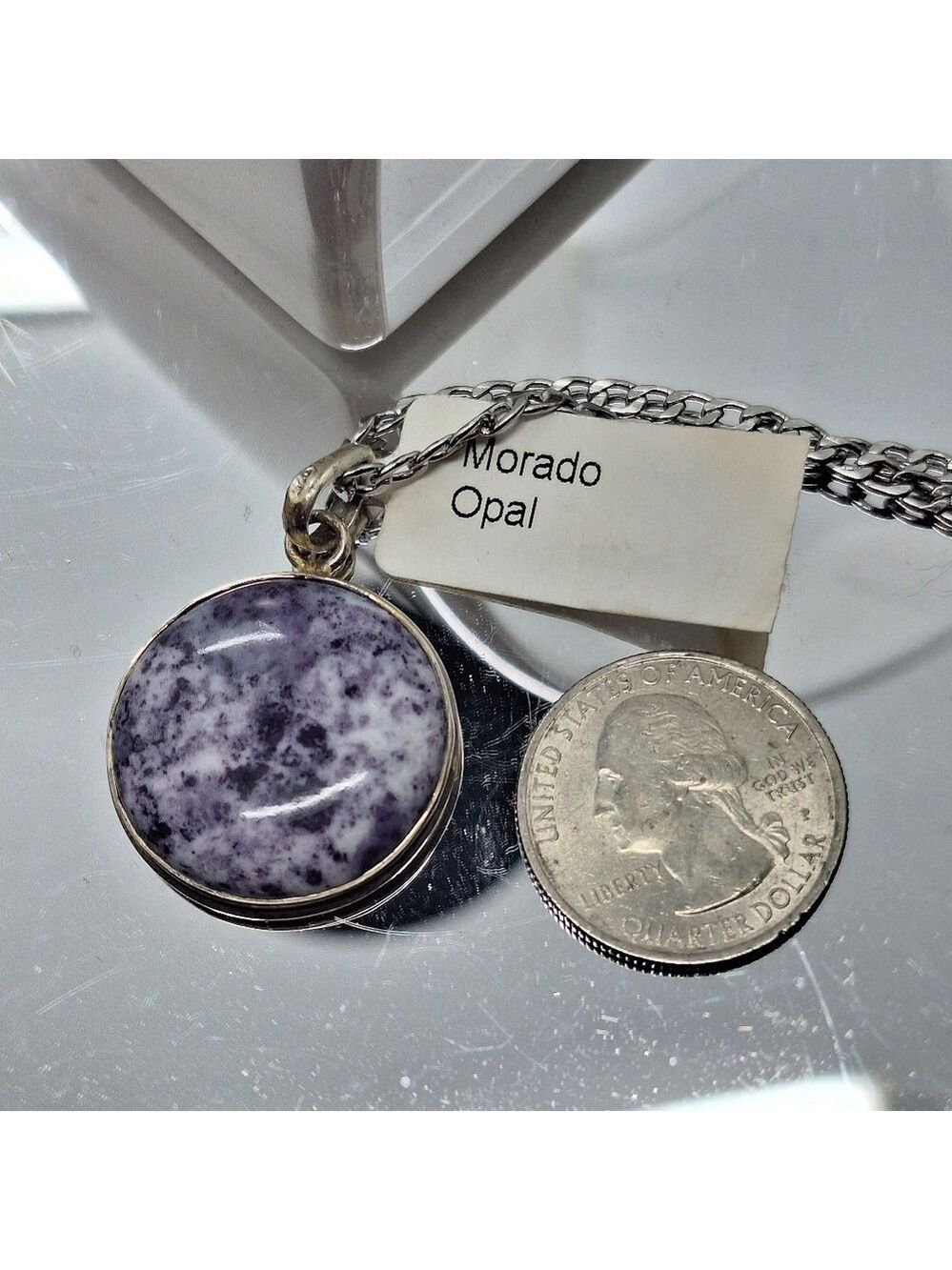 Morado opal purple pendant on a Sterling silver  20" curb chain. NEW